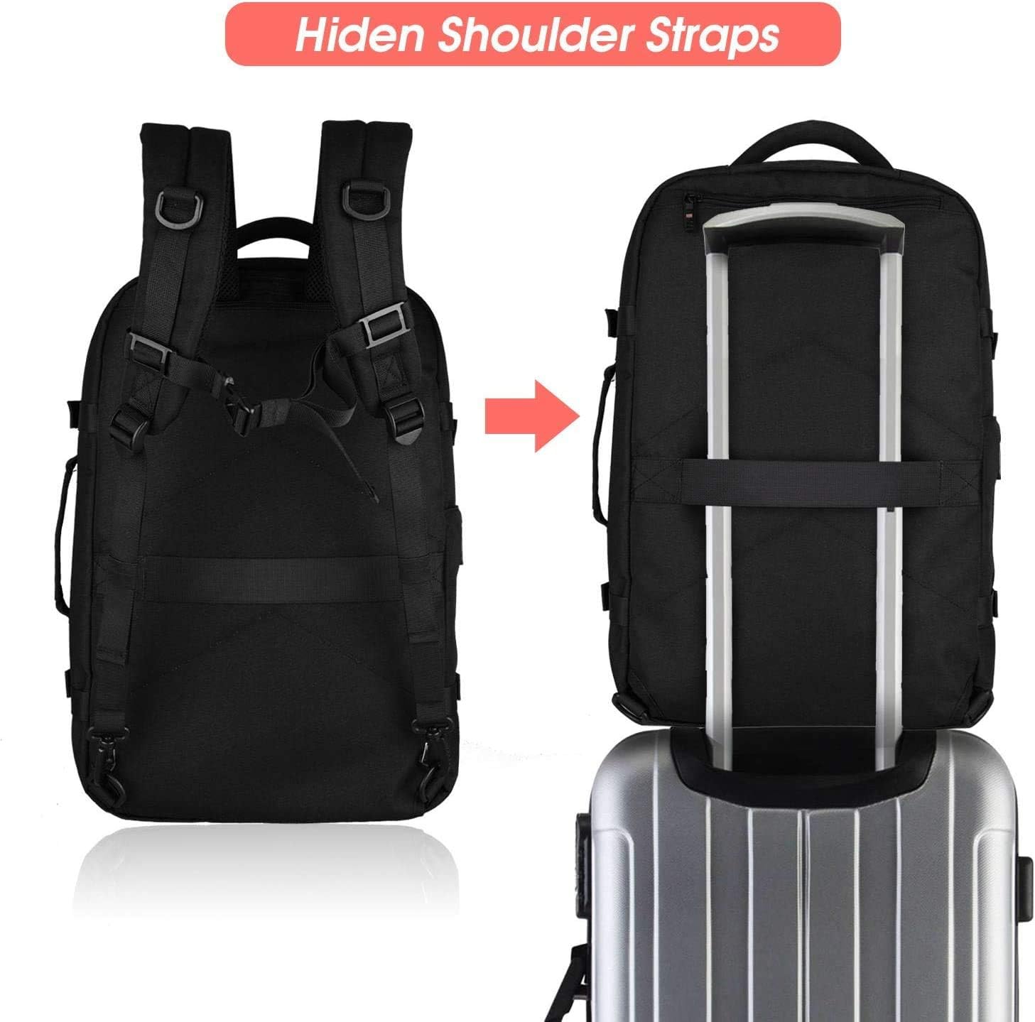 40L Travel Backpack for Women Men，17 Inch Laptop Backpack Flight Approved Luggage Carry on Water Resistant Computer Backpack for Weekender Overnight Large Daypack Black